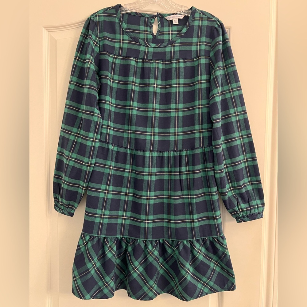 Southern Tide Plaid Green and Navy Mini Dress